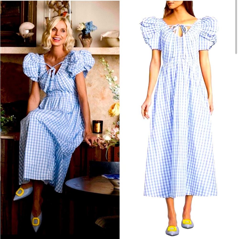 NWT Antonio Melani x Jennifer Sumko Catherine Gingham Puff Sleeve Midi Dress